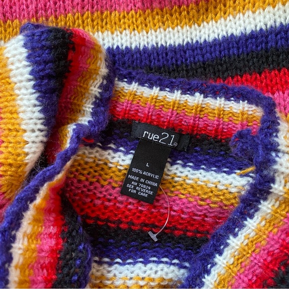 Rue 21 Rainbow Striped Acrylic Knit Boatneck Sweater Size Large - Picture 5 of 5